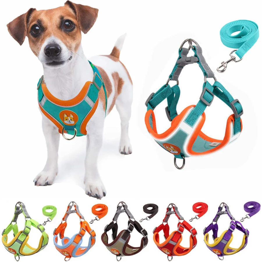 Dog Harness and Leash Set, Adjustable Harness with Reflective Light Dog Harness and Leash Set, Adjustable Harness with Reflective Light