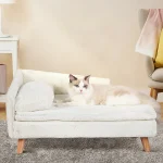Pet Dog Cat Sofa with Solid Wood Legs Indoor L-Shaped Plush Sofa with Soft Cushion