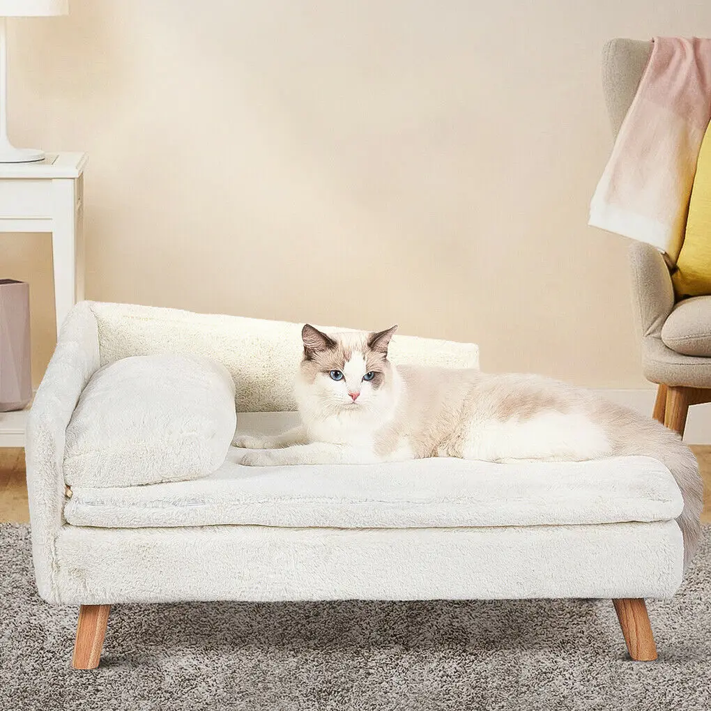 Pet Dog Cat Sofa with Solid Wood Legs Indoor L-Shaped Plush Sofa with Soft Cushion Pet Dog Cat Sofa with Solid Wood Legs Indoor L-Shaped Plush Sofa with Soft Cushion
