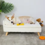 Pet Dog Cat Sofa with Solid Wood Legs Indoor L-Shaped Plush Sofa with Soft Cushion - Image 2