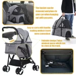Foldable stroller for small and medium pets 3 in 1. With 4 wheels and detachable storage basket - Image 4